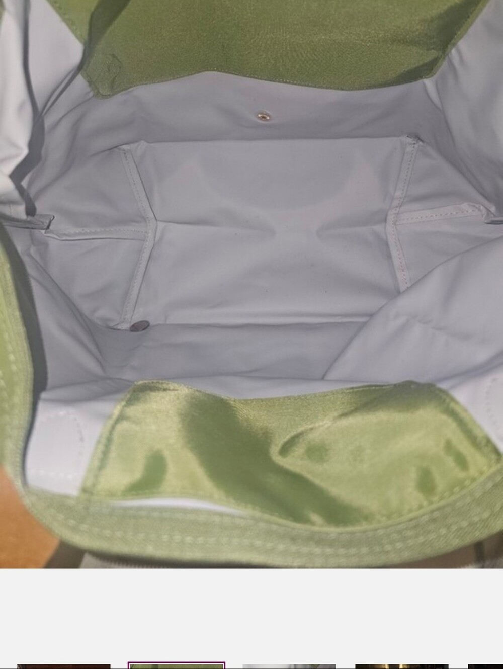 Longchamp Medium Olive Green Nylon Tote with Brown Trim - Picture 2 of 5
